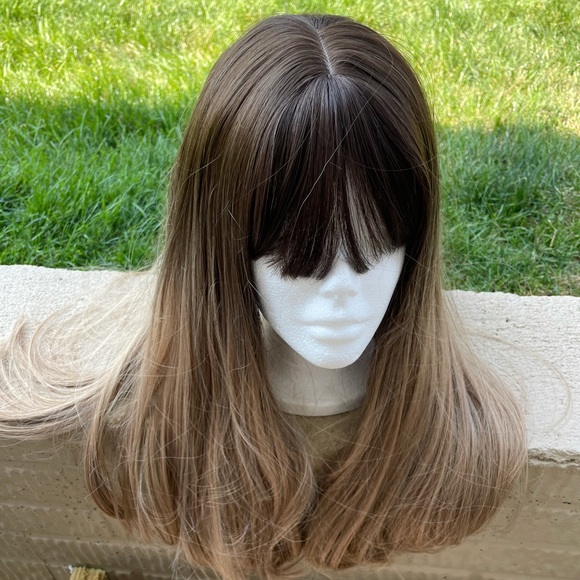 Ash brown wig root dark ash blonde straight thick matte 20” NWT quality wig - Picture 2 of 15